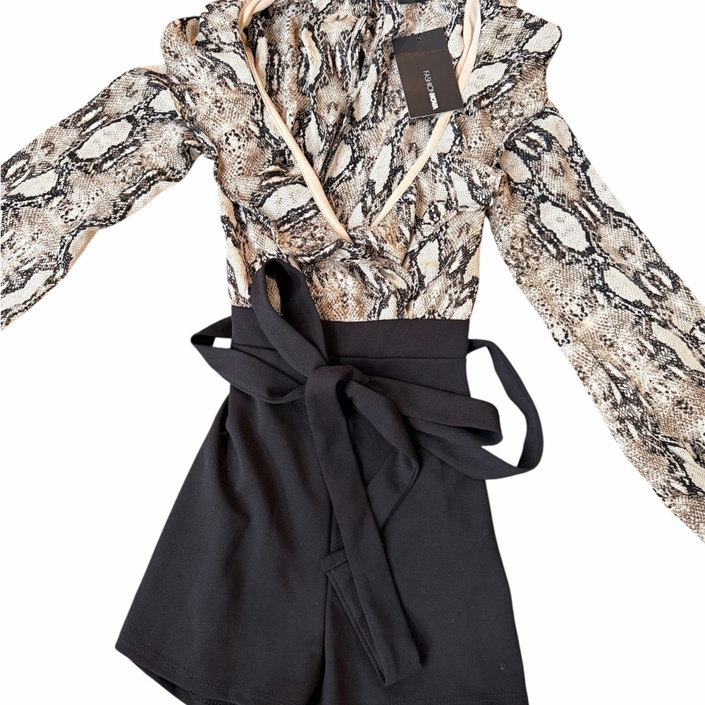 Fashion Nova Black and Snake Print Women Romper